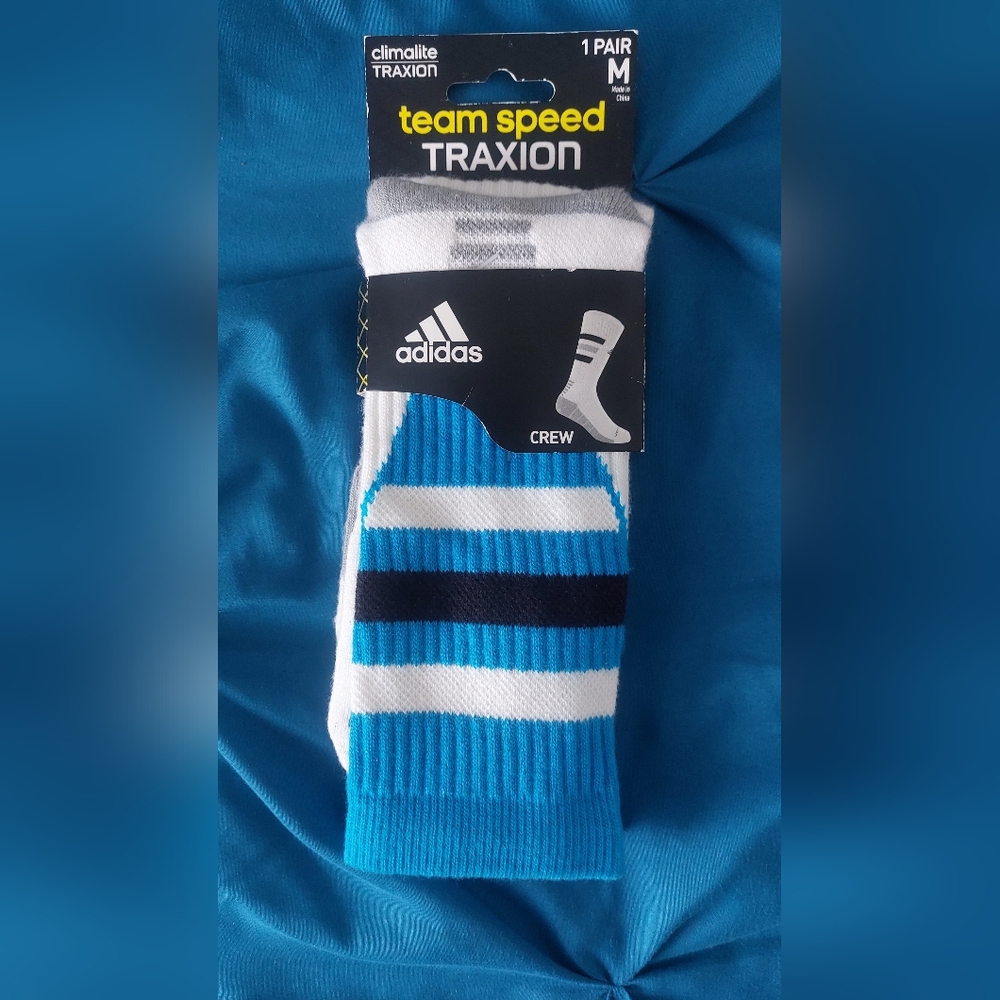 Adidas Team Speed Traxion Crew Socks - Blue, Black, and White